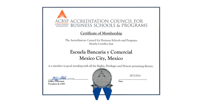 Certificado ACBSP Escuela Bancaria y comercial